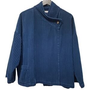 BRYN WALKER Ribbed Corduroy Jacket Blue Minimalist Lagenlook Women's Size Medium